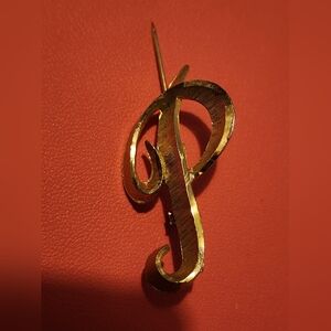 Vintage Signed Mamselle Initial "P" Gold Tone Brooch